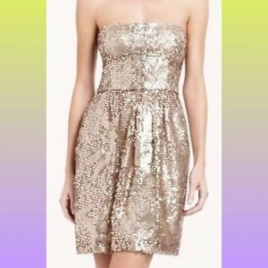 BCBG Maxazria “Carole” Size 2 Gold Sequin Strapless Cocktail Dress.